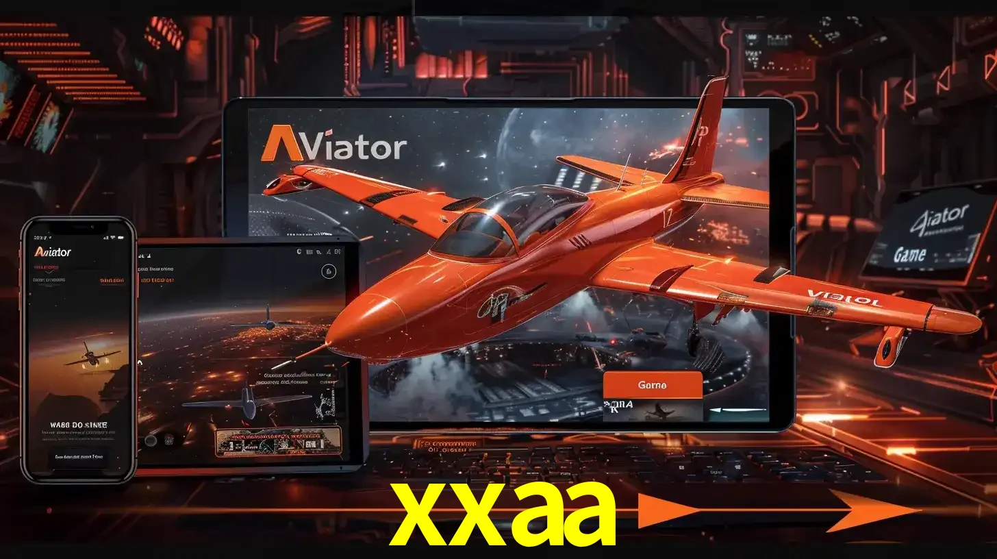 Apresentação tecnológica do jogo Aviator com um avião saindo da tela de um tablet, demonstrando a experiência imersiva em múltiplos dispositivos no xxaa.