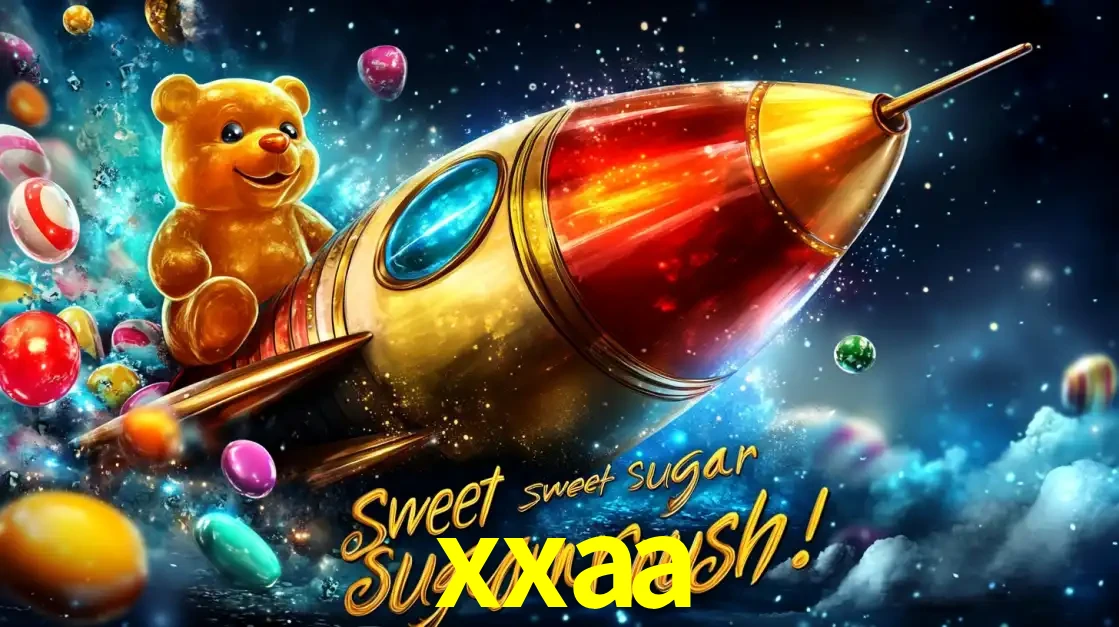Arte promocional do jogo de slot Sugar Rush, com um urso de pelúcia em um foguete viajando pelo espaço de doces, um dos jogos divertidos disponíveis no cassino xxaa.