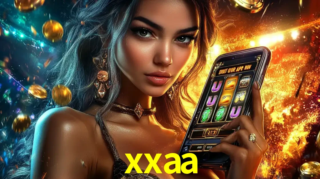 Mulher elegante mostrando um jogo de caça-níqueis em seu smartphone, destacando a experiência de cassino móvel oferecida pelo aplicativo xxaa.